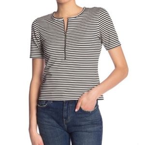 Current Elliott Leighton Top Striped Half Zip Tee